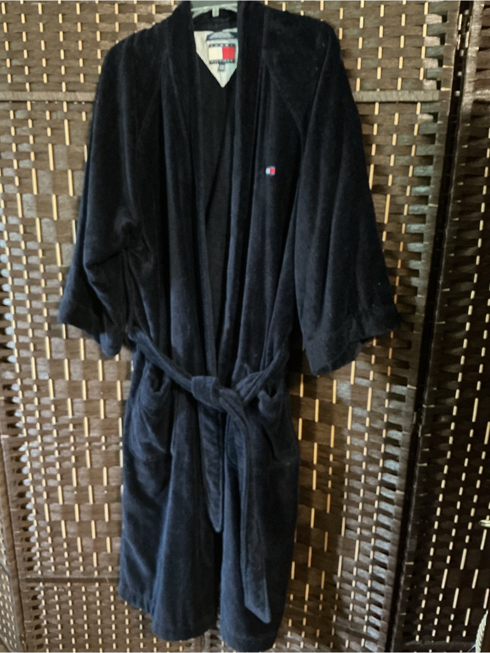 Tommy Hilfiger Navy Plush Bath Robe with Logo